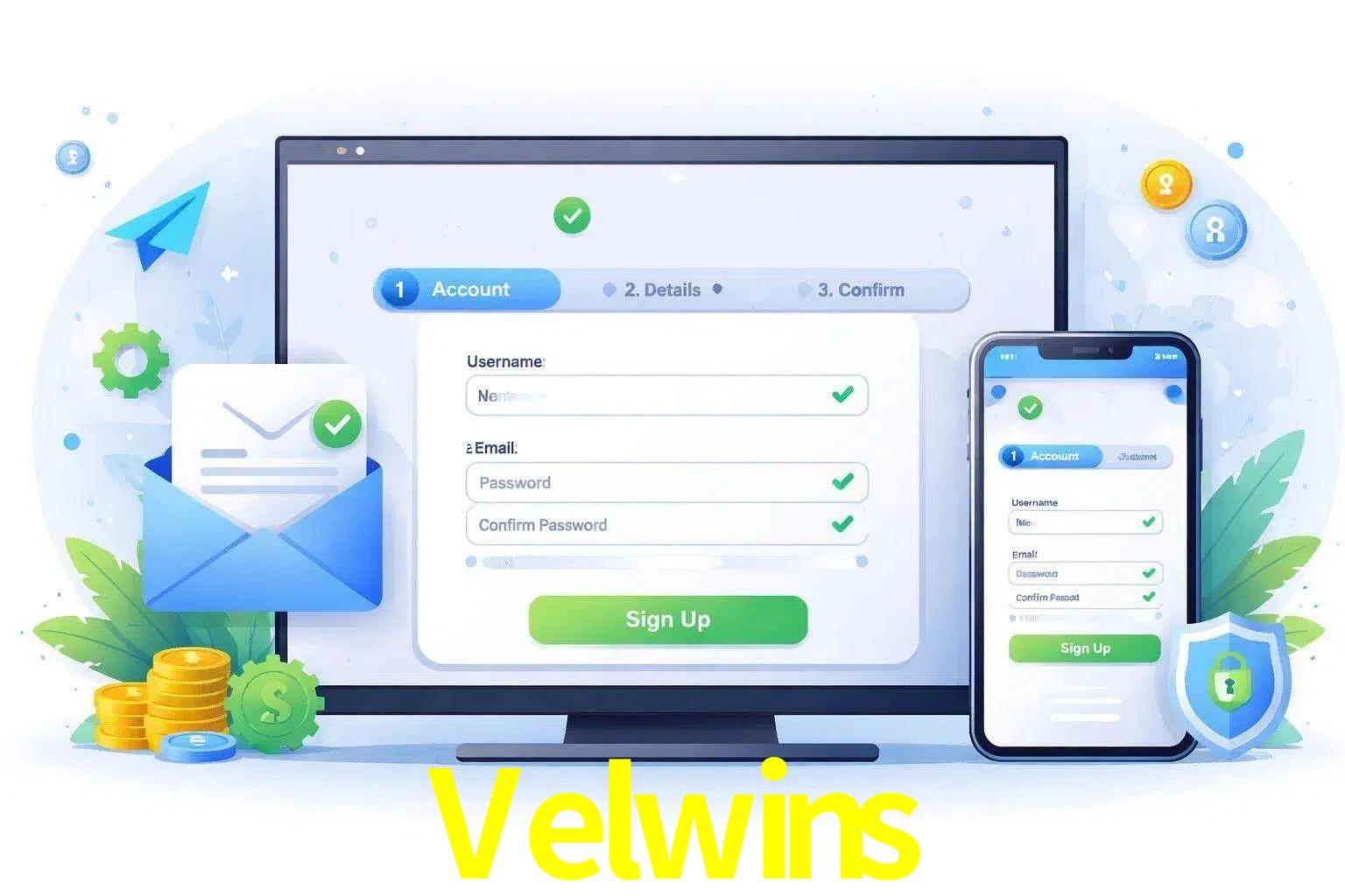 Registro de nuevo usuario y configuración de cuenta Velwins